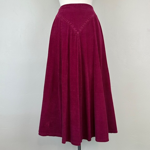 Skirt Women 4 Boho Cottagecore Preppy Academia Folk Peasant Corduroy Yoke Maxi - Picture 1 of 11